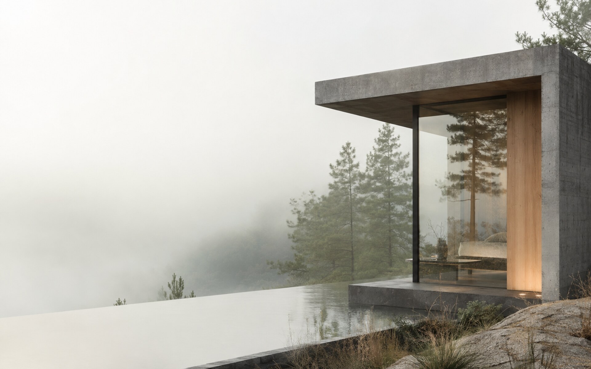 Cabaña minimalista integrada al paisaje