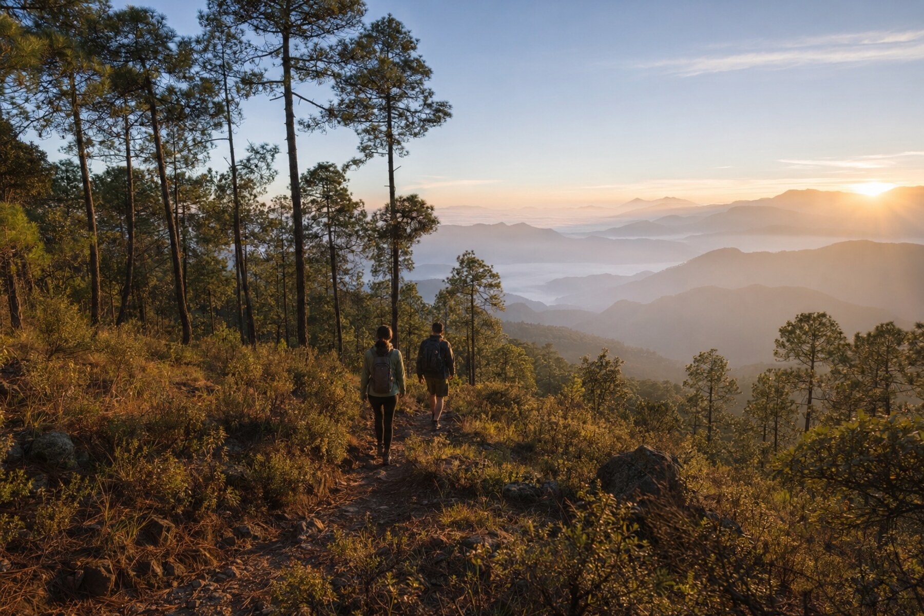 Sendero de montaña al amanecer